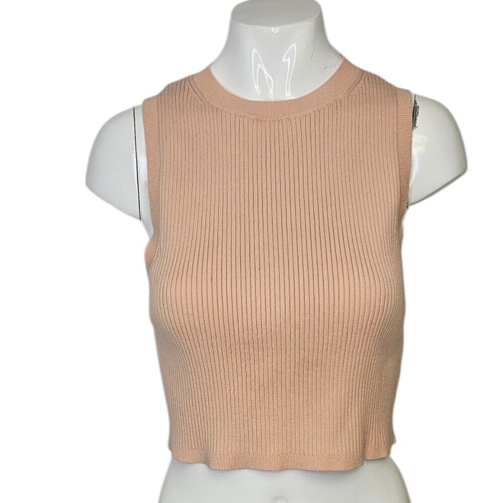 Aritzia Wilfred Reso Sweater Tank, Cropped, Crew Neck, Pink, Ribbed, Size Large